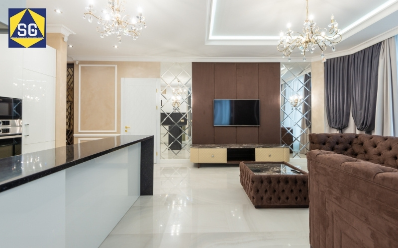 phòng khách kết hợp bếp