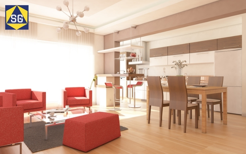 phòng khách kết hợp bếp