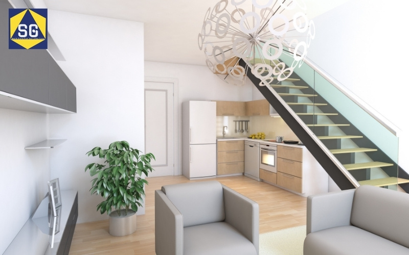 phòng khách kết hợp bếp