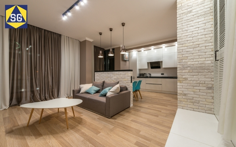 phòng khách kết hợp bếp