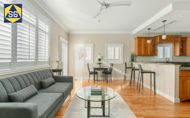 phòng khách kết hợp bếp