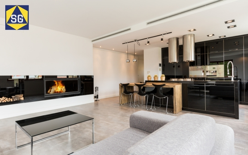 phòng khách kết hợp bếp