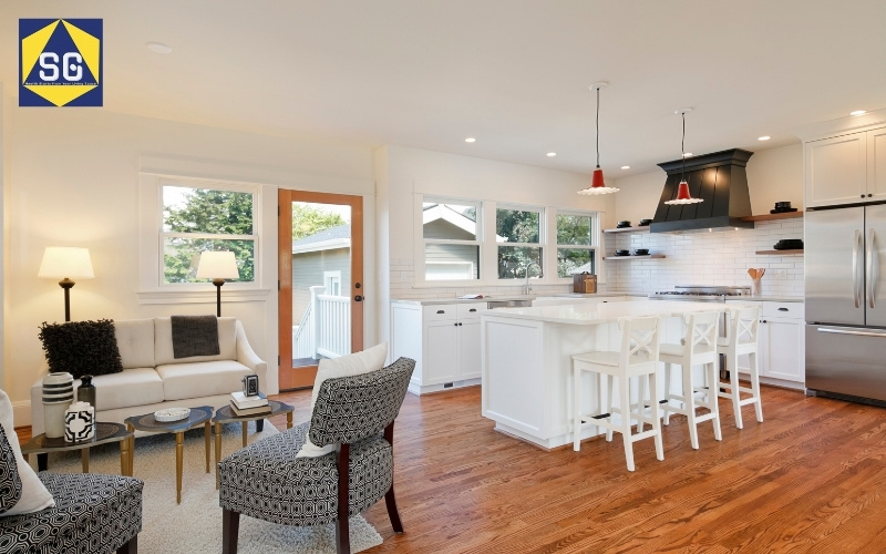 phòng khách kết hợp bếp