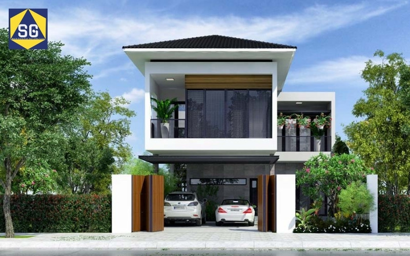 mẫu nhà ngang 10m 2 tầng
