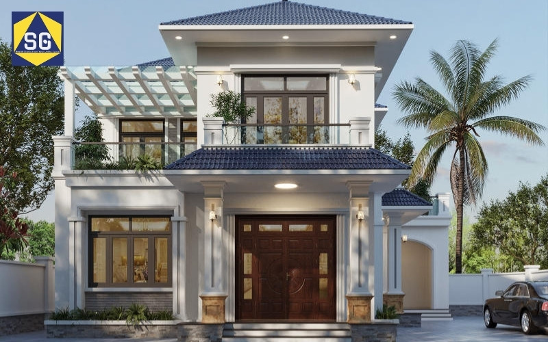 mẫu nhà ngang 10m 2 tầng