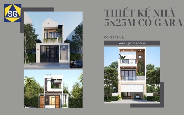 thiết kế nhà 5x25m có gara