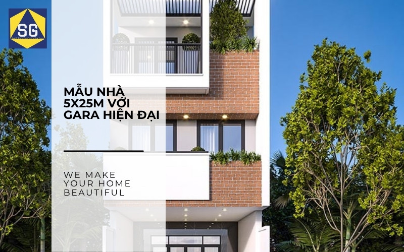 thiết kế nhà 5x25m có gara