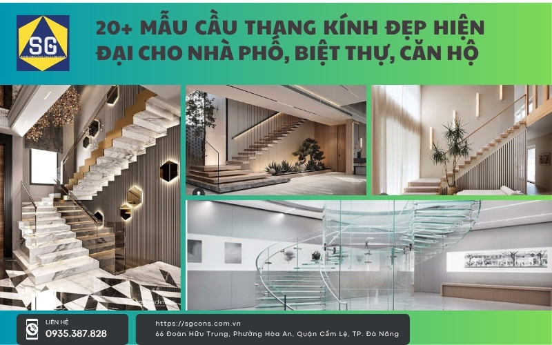 Mẫu cầu thang kính đẹp hiện đại