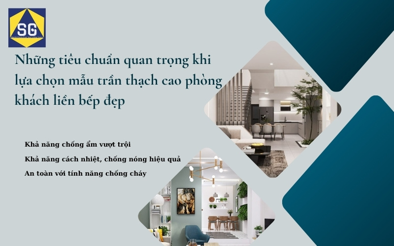 mẫu trần thạch cao phòng khách liền bếp đẹp