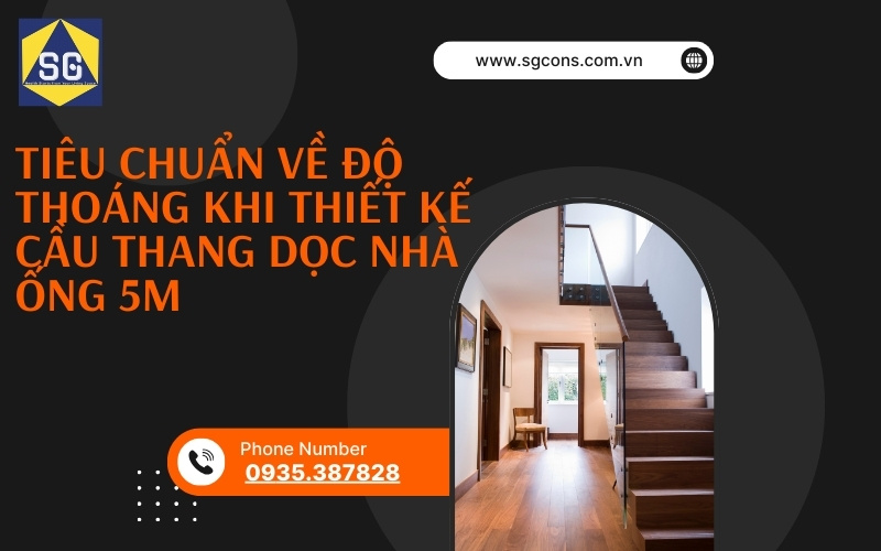 cầu thang dọc nhà ống 5m