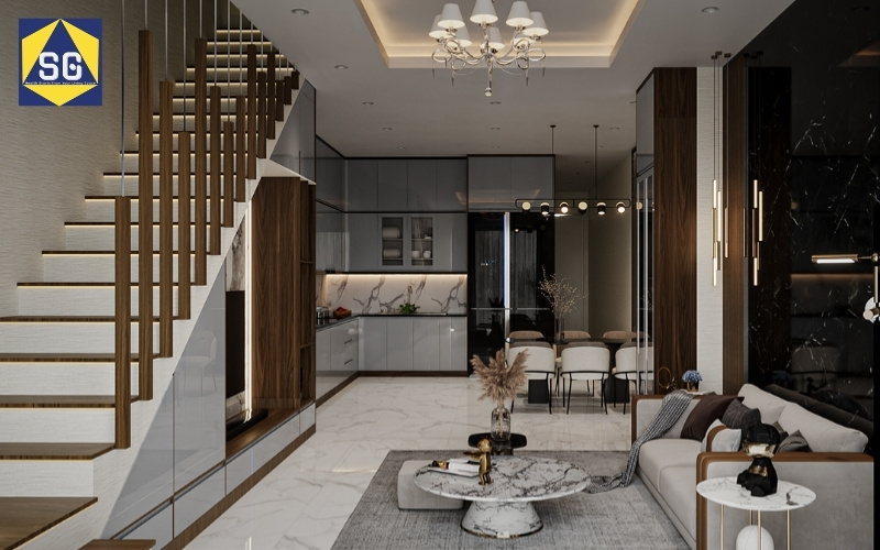 cầu thang dọc nhà ống 5m