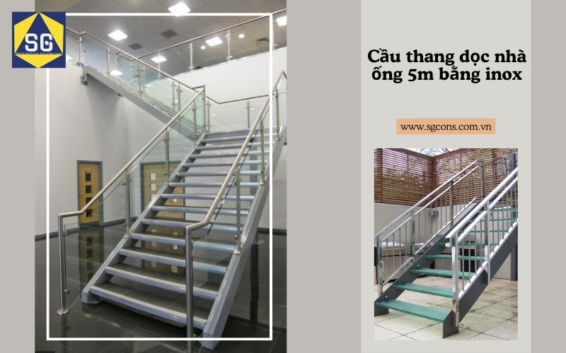 cầu thang dọc nhà ống 5m