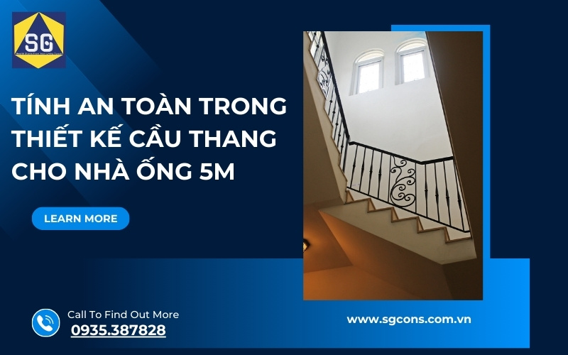 cầu thang dọc nhà ống 5m