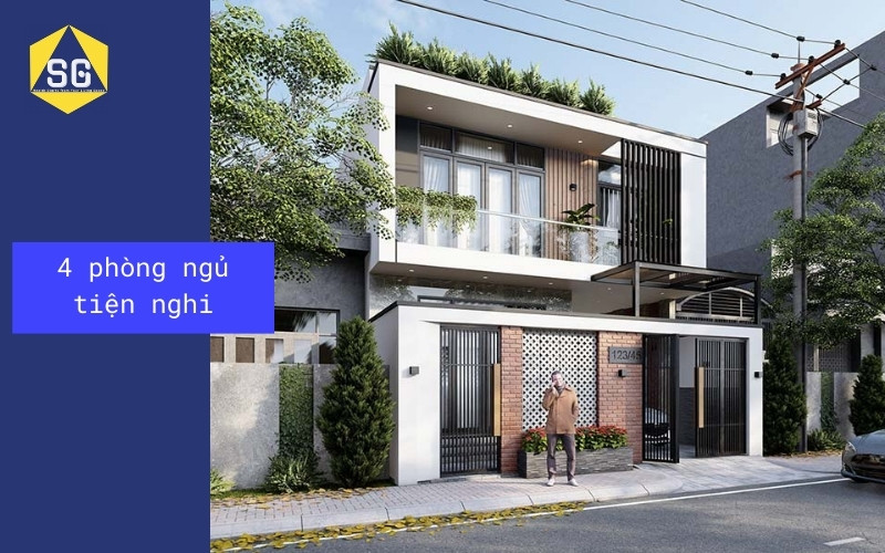 Mẫu nhà 2 tầng mặt tiền 8m hiện đại