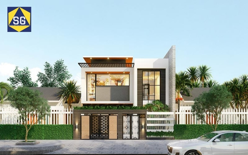 Mẫu nhà 2 tầng mặt tiền 8m hiện đại