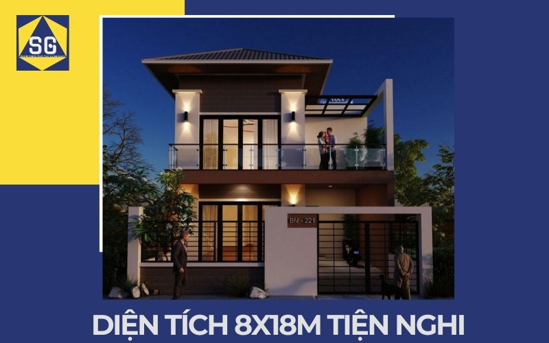 Mẫu nhà 2 tầng mặt tiền 8m hiện đại