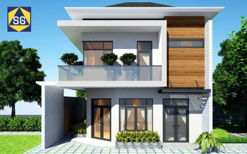 Mẫu nhà 2 tầng mặt tiền 8m hiện đại