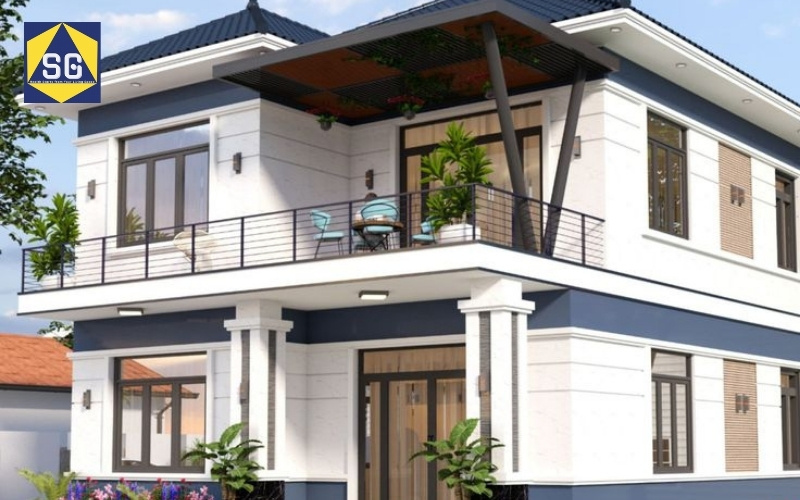 Mẫu nhà 2 tầng mặt tiền 8m hiện đại