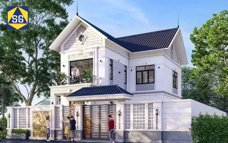 Mẫu nhà 2 tầng mặt tiền 8m hiện đại