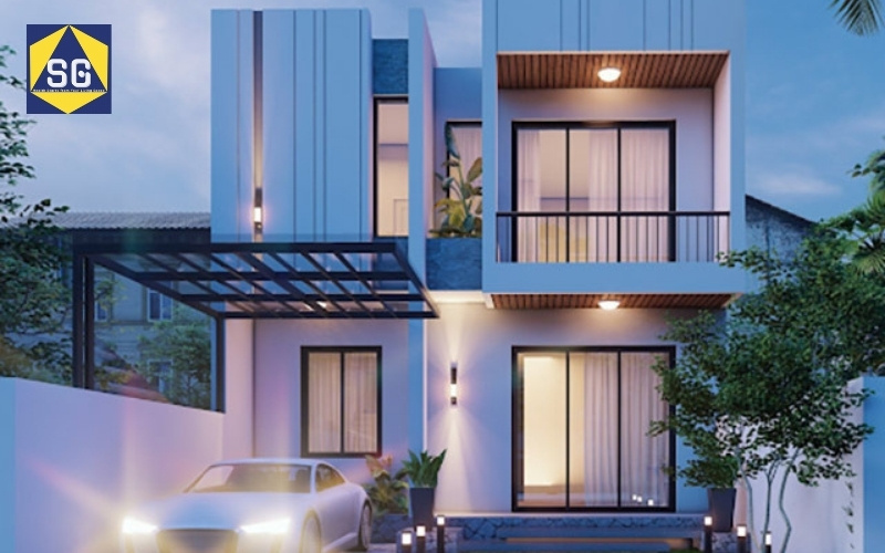 Mẫu nhà 2 tầng mặt tiền 8m hiện đại