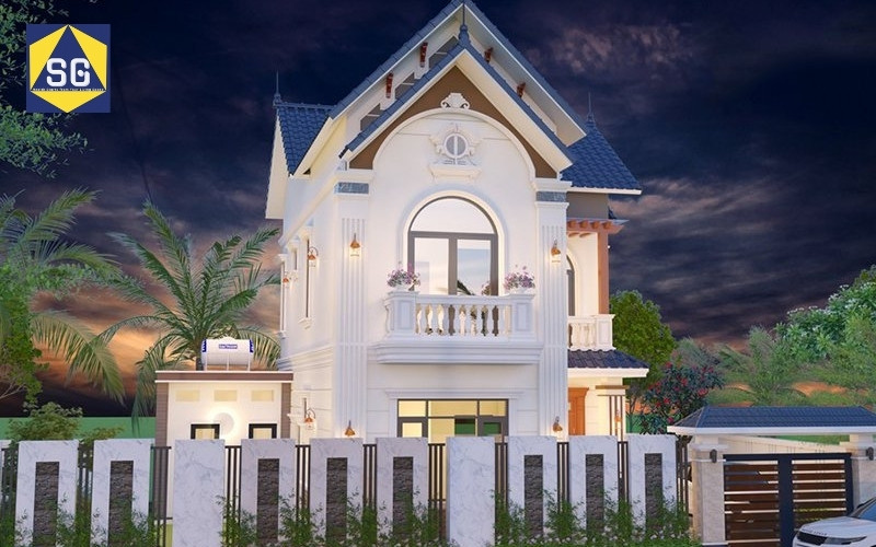 Mẫu nhà 2 tầng mặt tiền 8m hiện đại