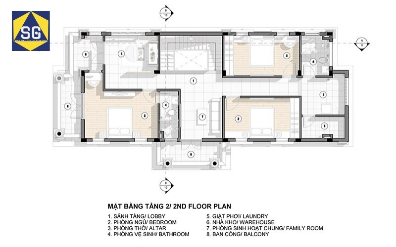 Mẫu nhà 2 tầng mặt tiền 8m hiện đại