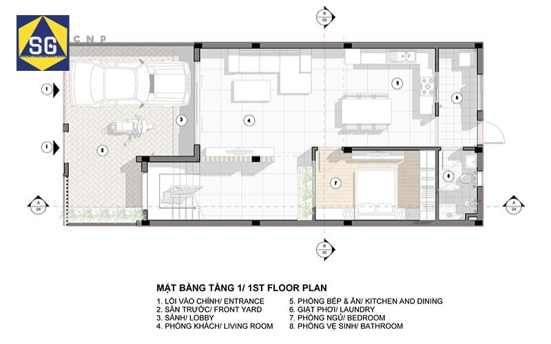 Mẫu nhà 2 tầng mặt tiền 8m hiện đại
