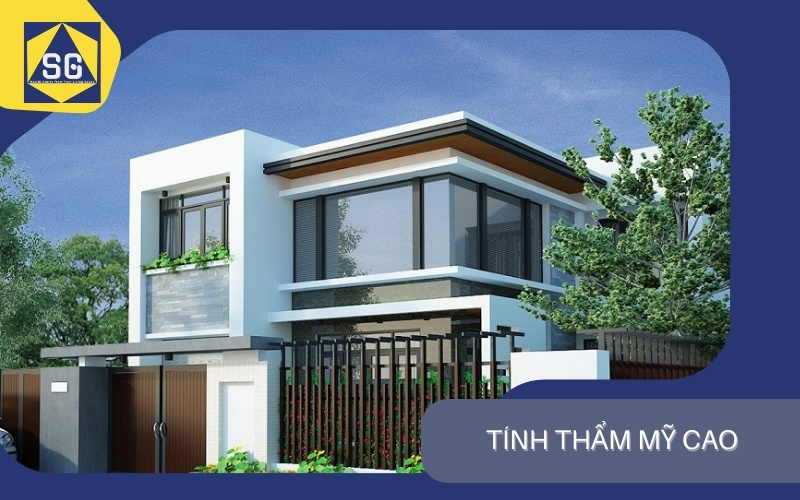 Mẫu nhà 2 tầng mặt tiền 8m hiện đại