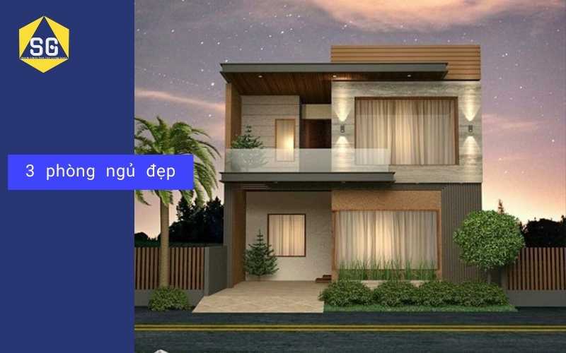 Mẫu nhà 2 tầng mặt tiền 8m hiện đại