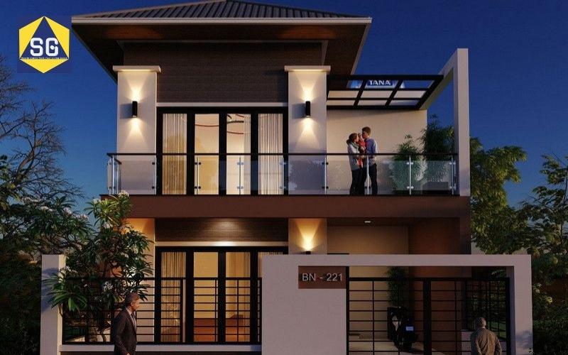 Mẫu nhà 2 tầng mặt tiền 8m hiện đại