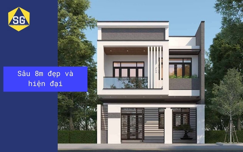 Mẫu nhà 2 tầng mặt tiền 8m hiện đại