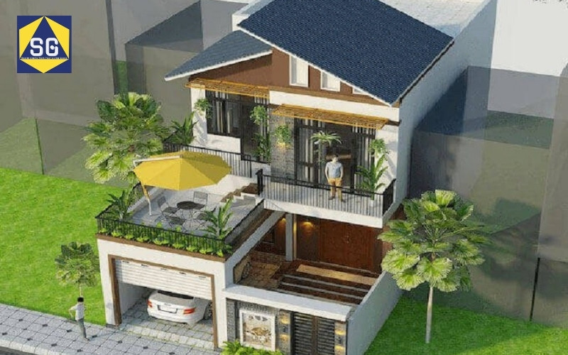 Mẫu nhà 2 tầng mặt tiền 8m hiện đại