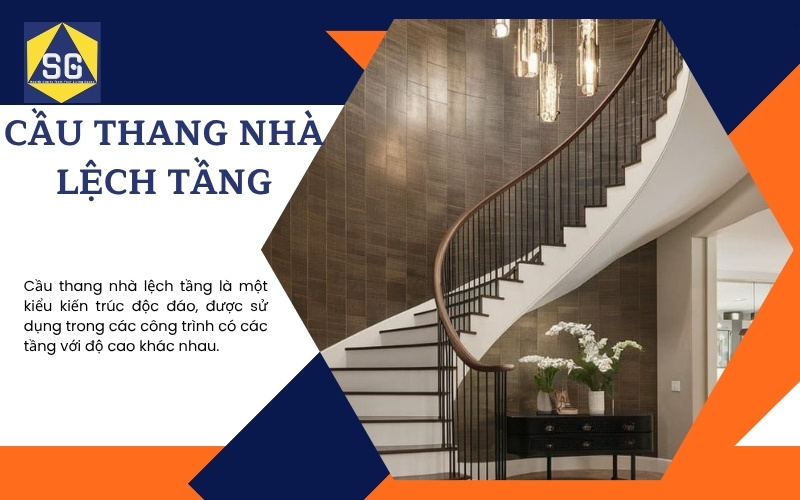 Cầu thang nhà lệch tầng đẹp Cầu thang nhà lệch tầng đẹp