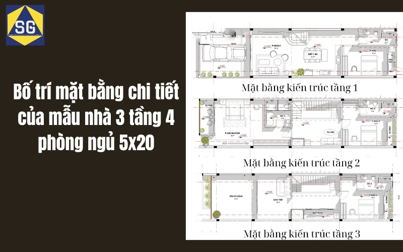 nhà 3 tầng 4 phòng ngủ 5x20