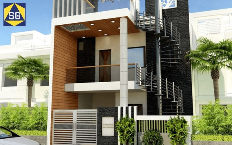 nhà 2 tầng cầu thang ngoài
