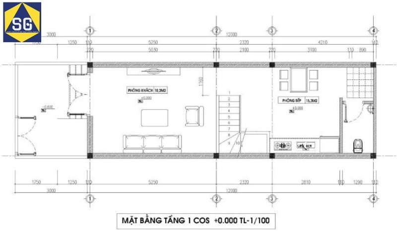 Mẫu nhà ống 2 tầng 4x15m có 3 phòng ngủ Mẫu nhà ống 2 tầng 4x15m có 3 phòng ngủ