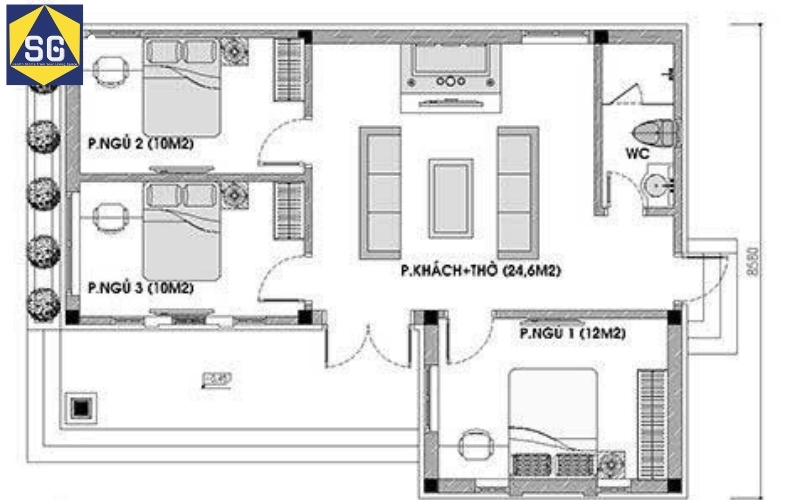 Nhà cấp 4 3 phòng ngủ 4x20