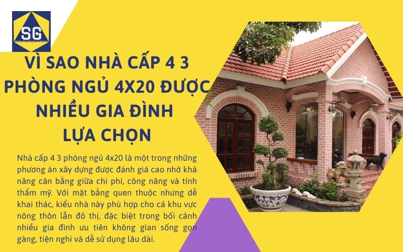 Nhà cấp 4 3 phòng ngủ 4x20