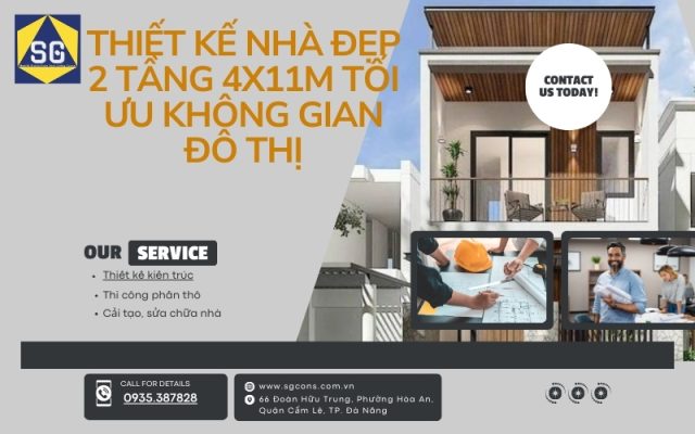 Thiết kế nhà đẹp 2 tầng 4x11m