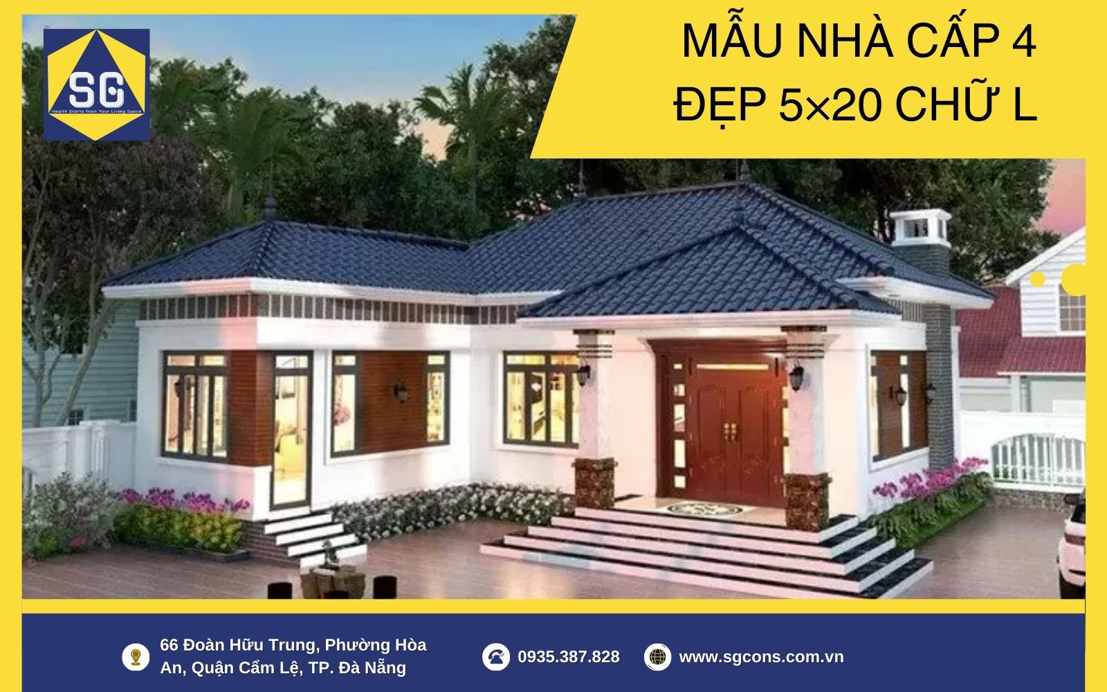 Mẫu nhà cấp 4 đẹp 5×20 chữ L