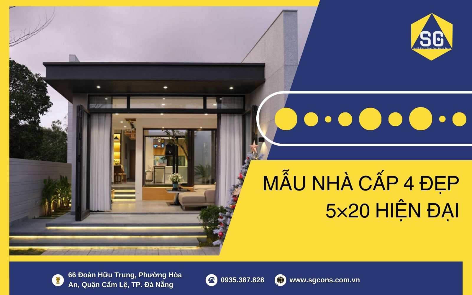 Mẫu nhà cấp 4 đẹp 5×20 hiện đại