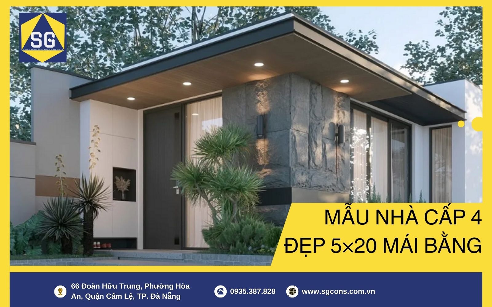 Mẫu nhà cấp 4 đẹp 5×20 mái bằng