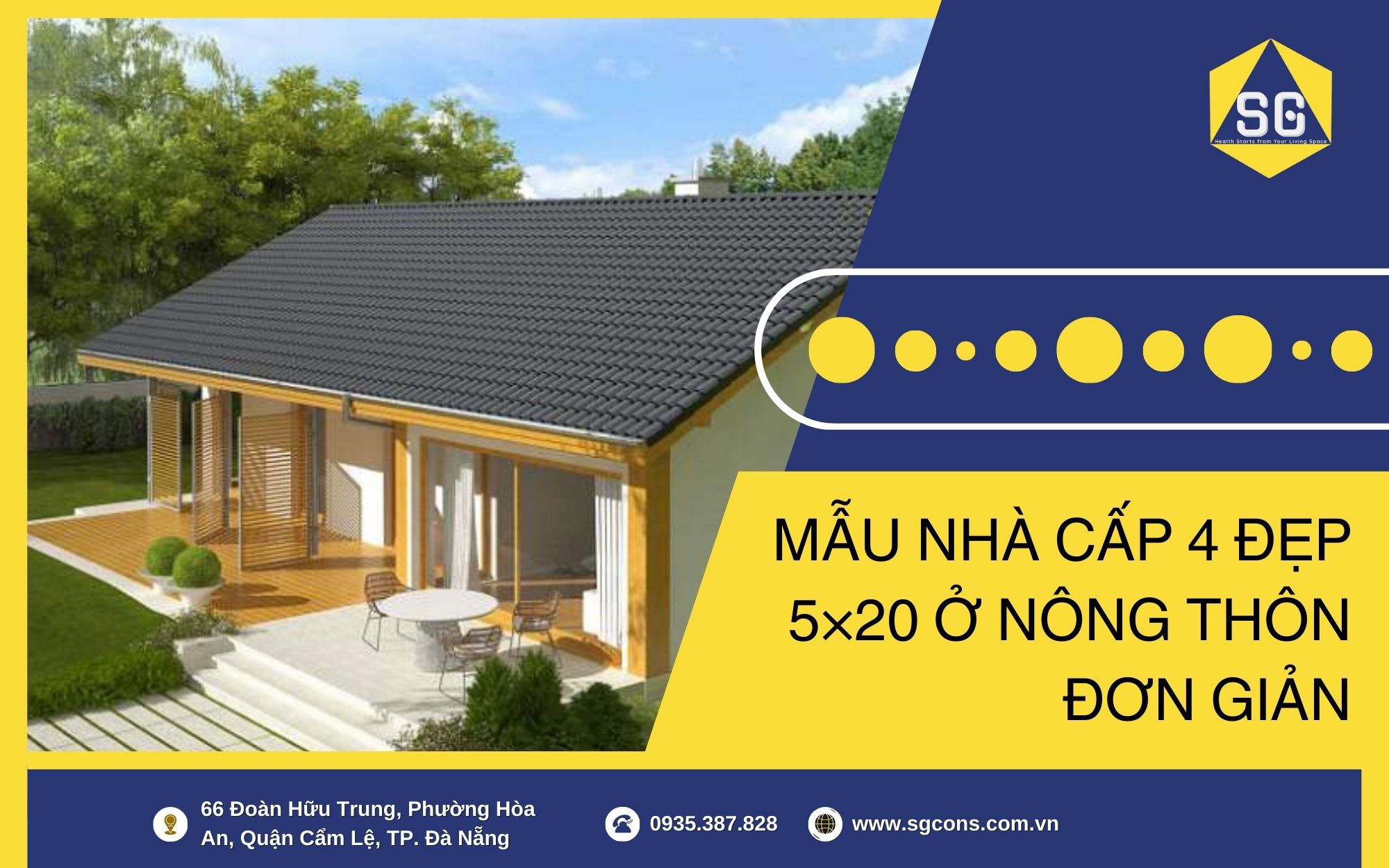 Mẫu nhà cấp 4 đẹp 5×20 ở nông thôn đơn giản