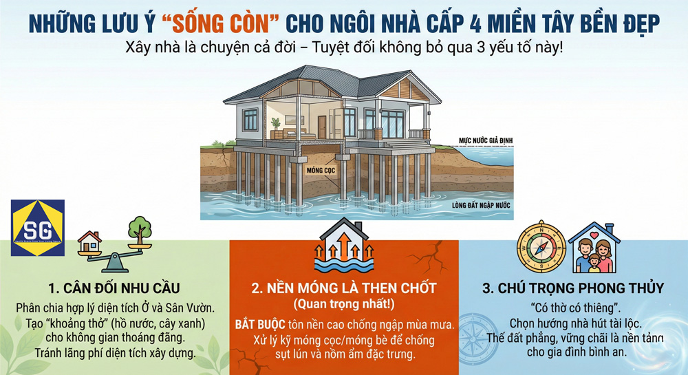 NHỮNG LƯU Ý "SỐNG CÒN" CHO NGÔI NHÀ CẤP 4 MIỀN TÂY BỀN ĐẸP