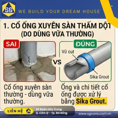 Xử lý cổ ống xuyên sàn bằng... vữa xi măng thường