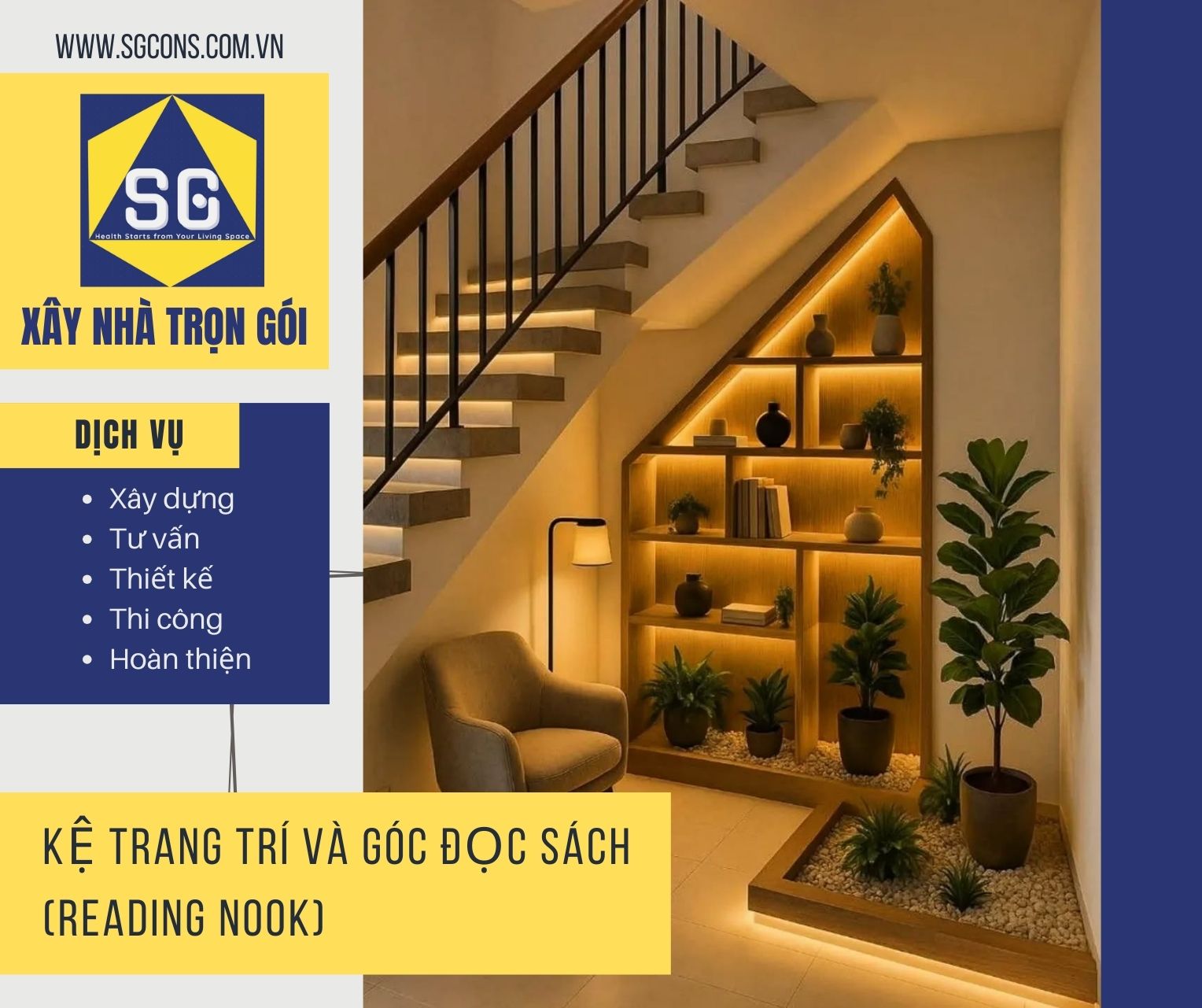 Hệ kệ trang trí và Góc đọc sách (Reading Nook)
