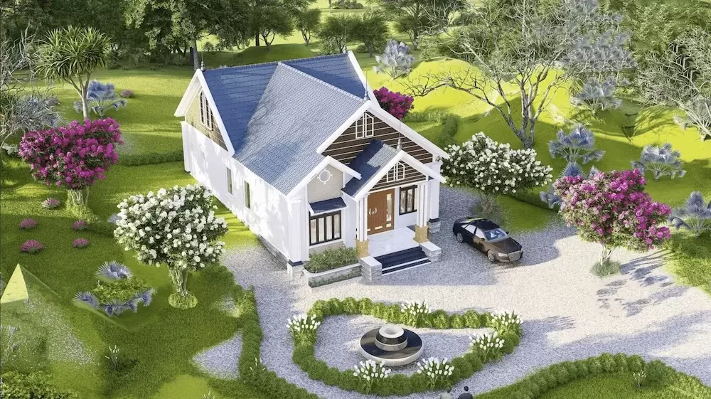 Mẫu nhà cấp 4 mái Thái 3 phòng ngủ với sân vườn đẹp, rộng, thoáng
