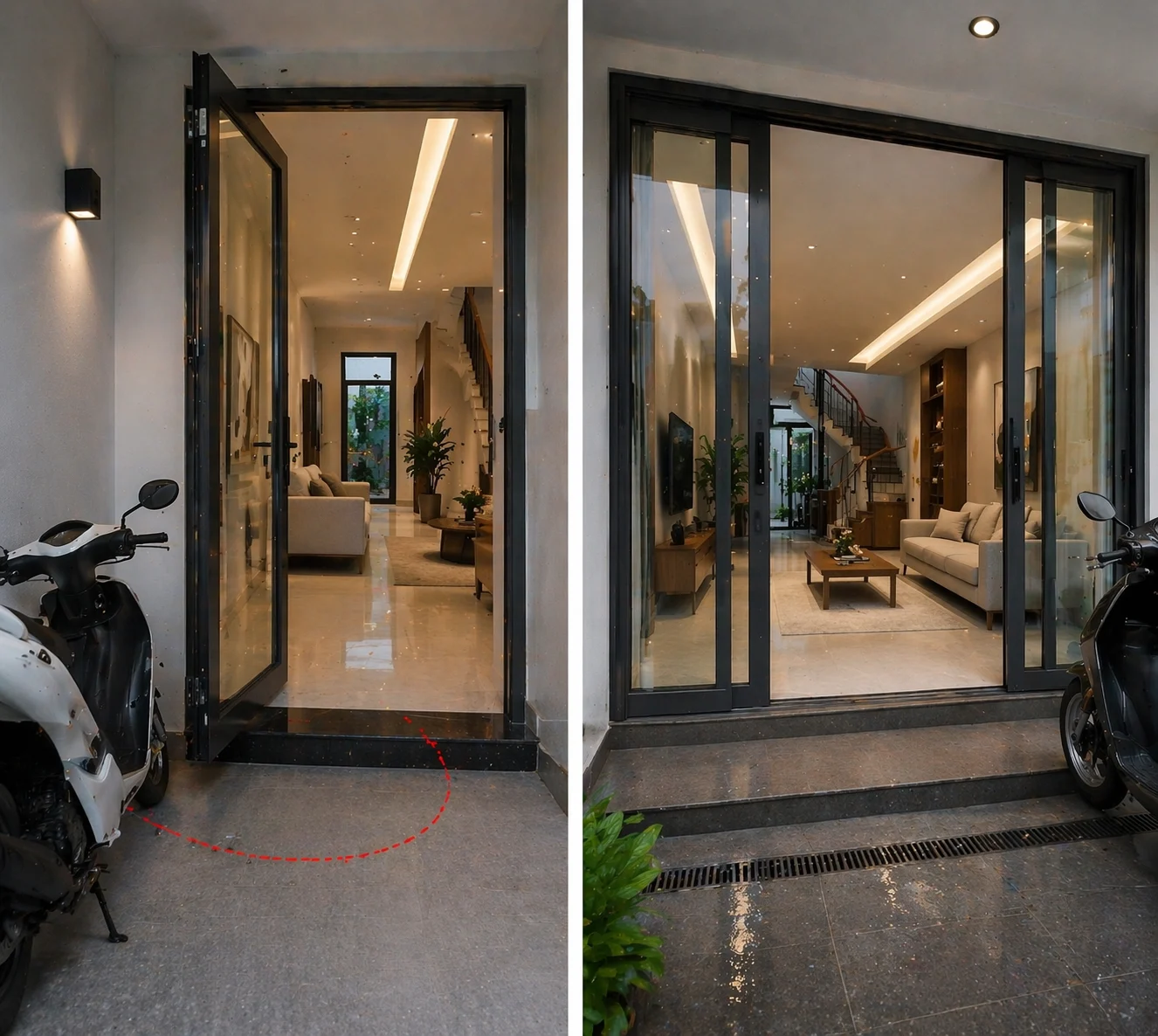 Đổi hướng mở cửa giúp giảm vướng víu khi để xe sát lối vào