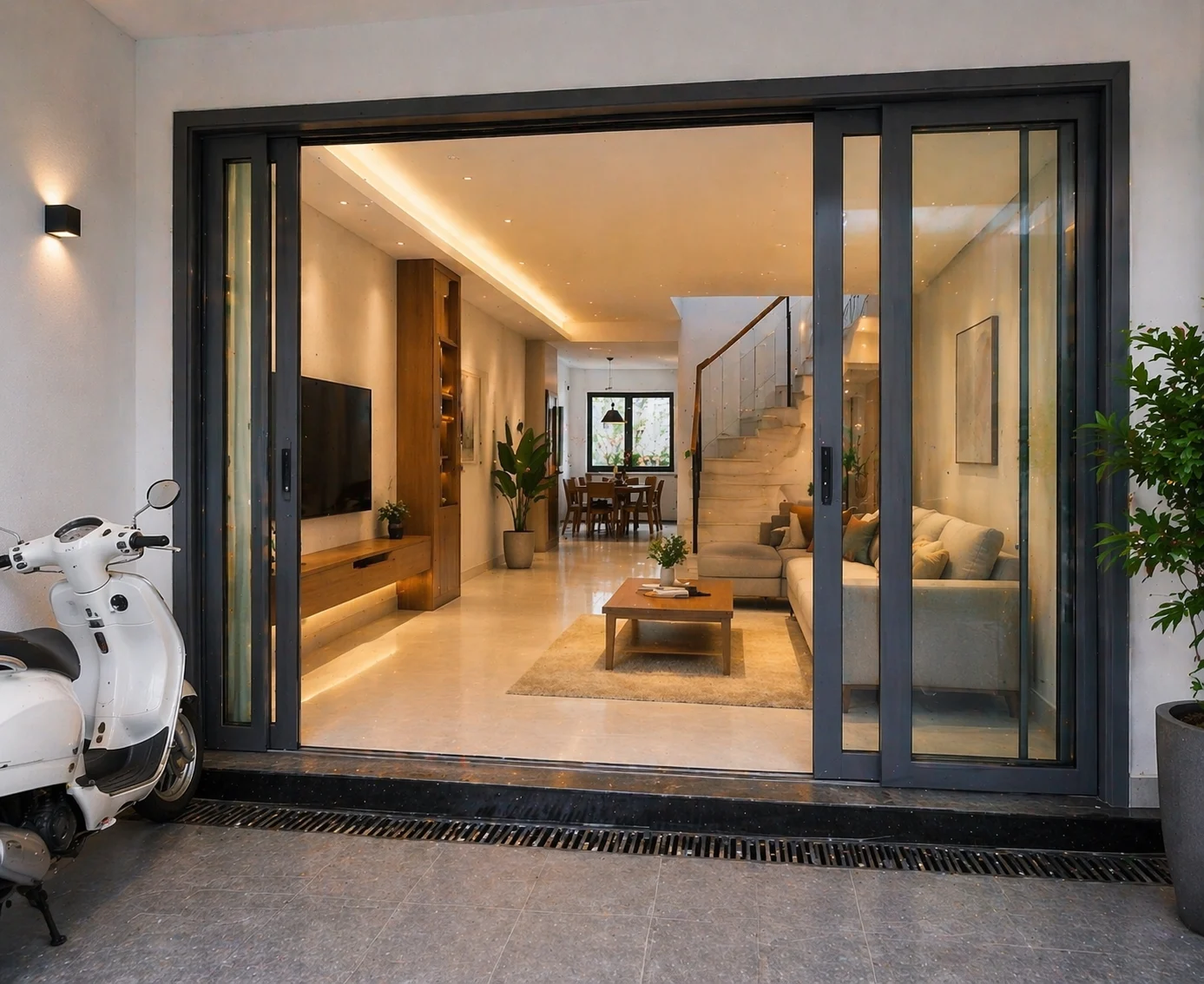 Cửa trượt giúp tiết kiệm diện tích và không bị vướng khi sử dụng