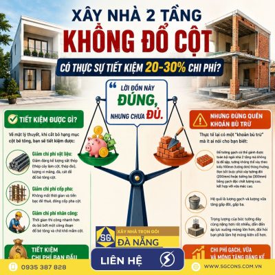 xây nhà 2 tầng không đổ cột